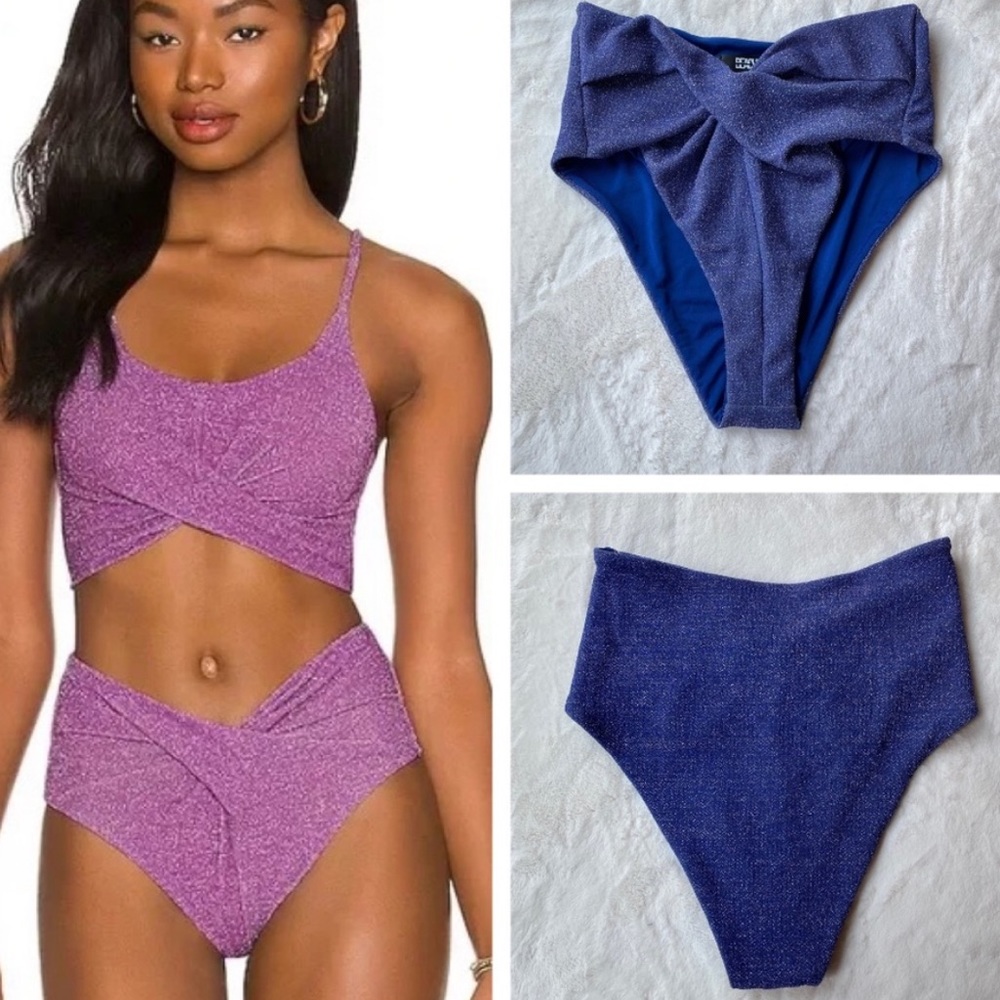 NWOT Beach Riot X Free People Zurie Bikini Bottoms Sz S Blue Shimmer Z53